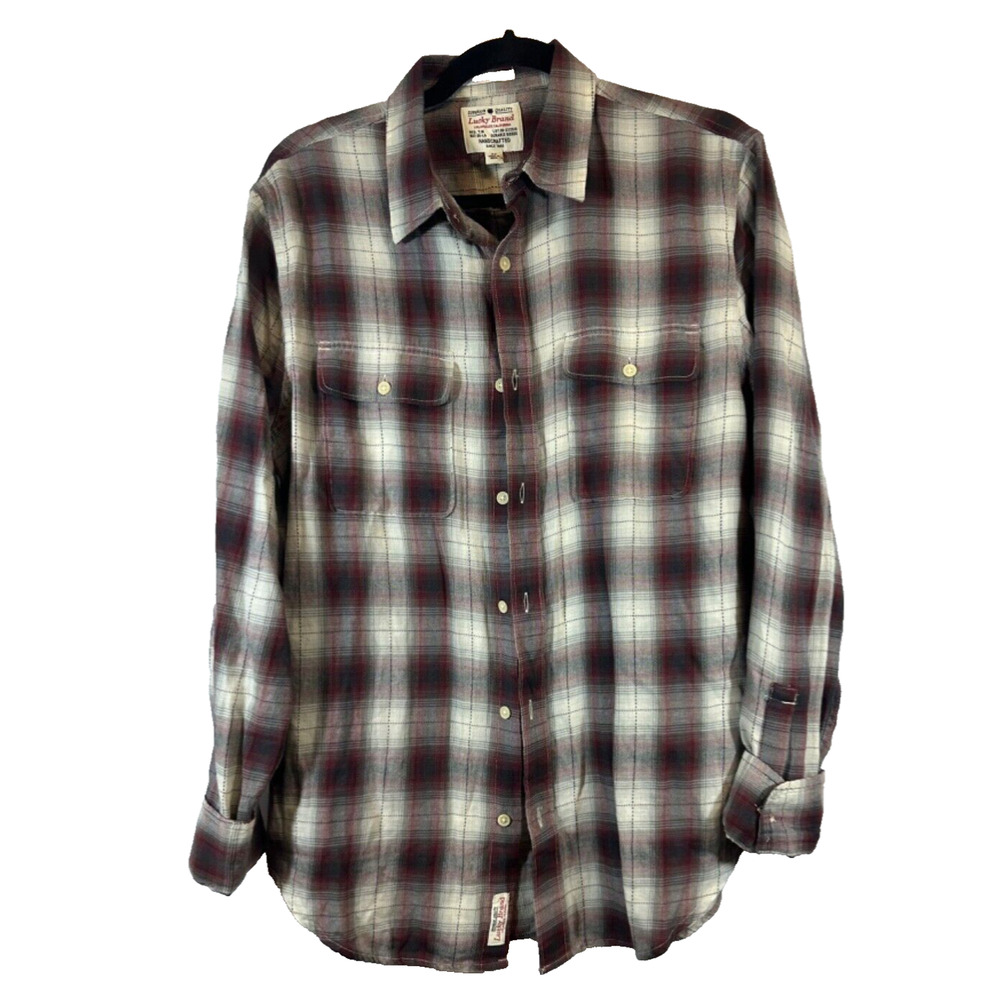 Lucky Brand Mens Flannel Button Shirt Size M Plaid Long Sleeve classic Fit C12